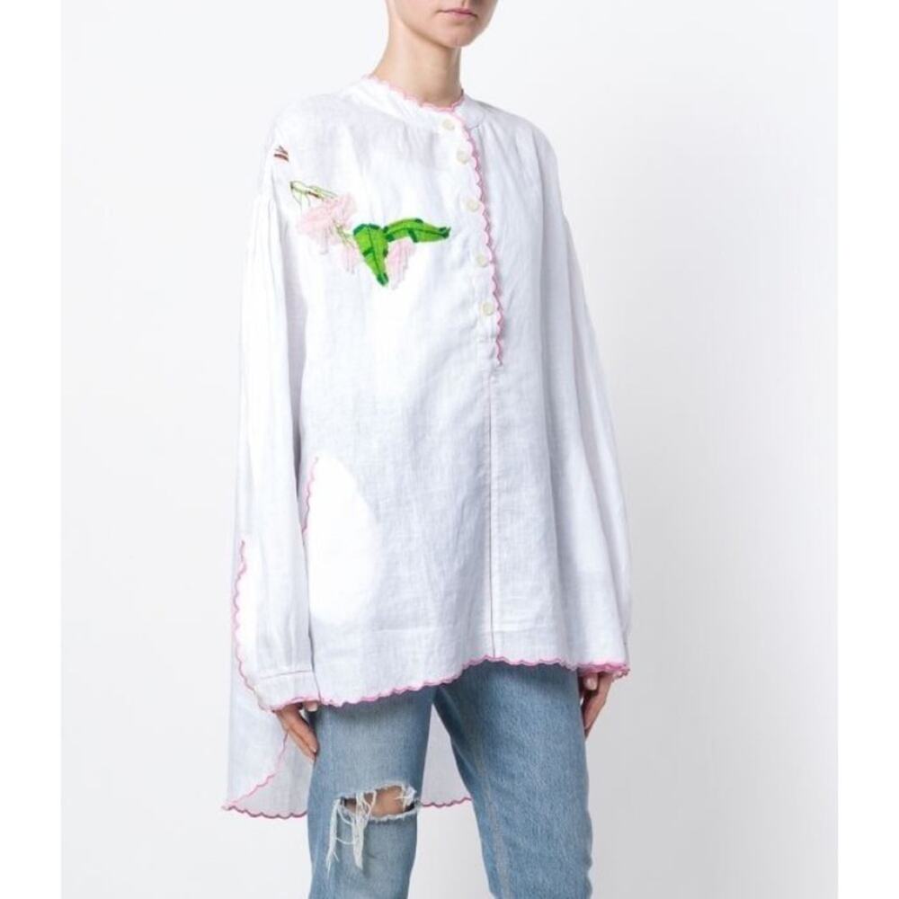 Natasha Zinko Linen Embroidered Beaded Tunic (Sz FR 40 / US 8) White / Pink